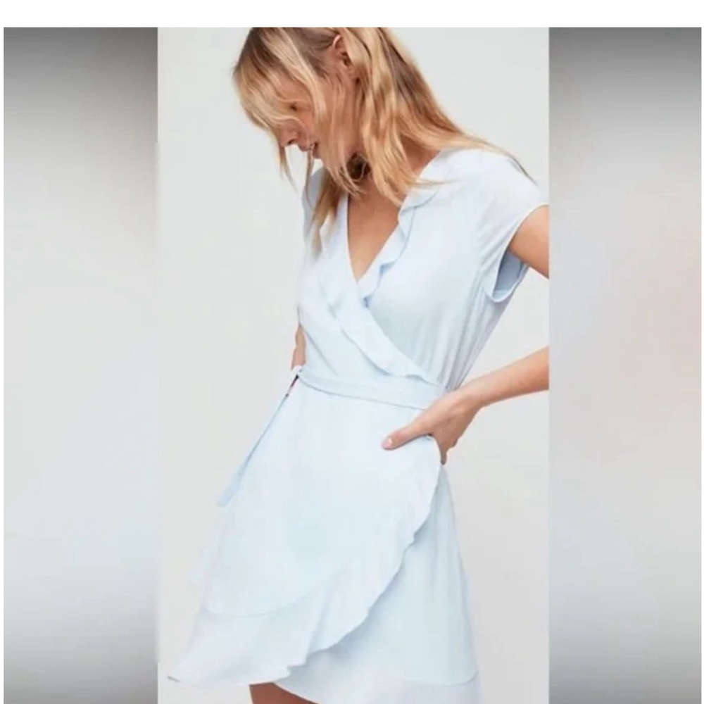 Aritzia Sunday Best Light Blue Wrap Dress